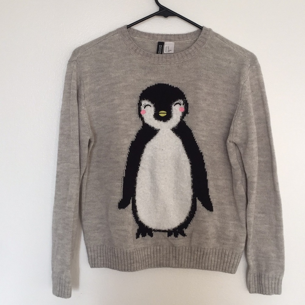 Cute penguin gray sweater size XS H&M